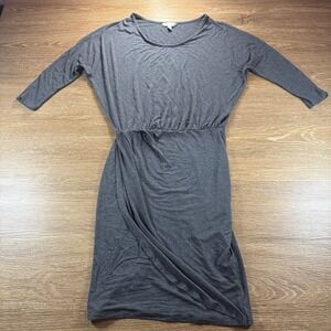 Banana Republic Women's Gray Midi Dress XS Cinched Waist 3/4 Sleeve Stretch